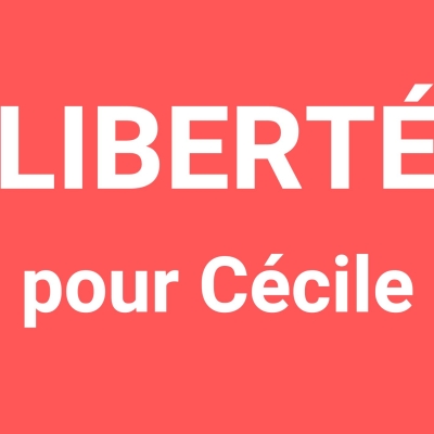 Image avec le texte Liberté pour Cécile sur fond rouge