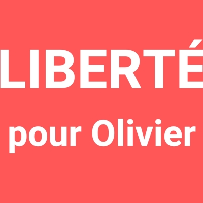 Image avec le texte Liberté pour Olivier sur fond rouge