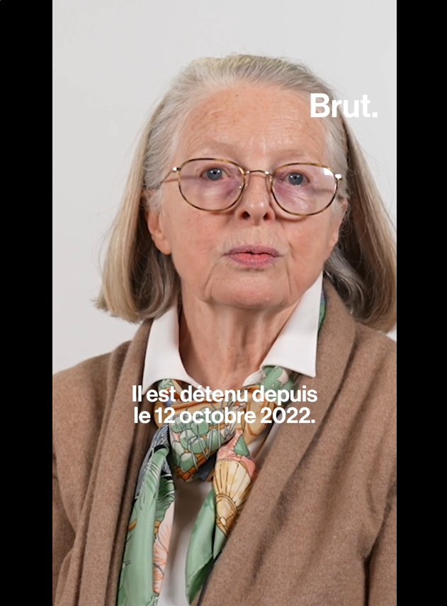 Capture écran du passage de Thérèse Grondeau dans Brut avec le texte : 'Il est détenu depuis le 12 octobre 2022'